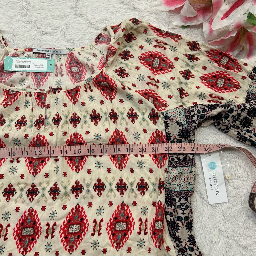 NWT Collective Concepts - Tobar Keyhole Front Top Boho Tribal Print XXL - Picture 6 of 11